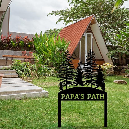 Personalized Pine Tree Metal Garden Sign with Stake, Front Yard Welcome Decorative, Custom Home Garden Decor, Customized Metal Yard Sign, Farmhouse Gardening Backyard Decor, Outside Art, Gift for Mom