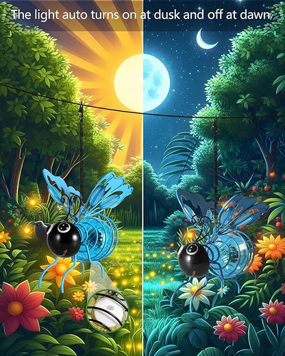 Lighted Outdoor Display - Solar Powered Hanging Bee Decor with Bouncy Springs - Outdoor Hanging Solar Lights for Christmas Garden, Yard, Patio, Porch (Blue)