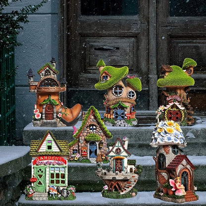ASAWASA Flocked Mushroom Fairy Garden House with Solar Light,Funny Statue Sculptures for Garden Decor,Exquisite Cottage Figurines for Patio Lawn Yard Gift Decoration