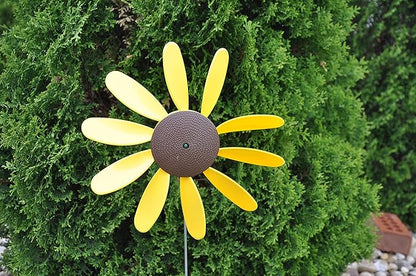 Beloit Plastics 12" Diameter Sunflowers/Daisy (6 Pack),24" Tall Pinwheel and Wind Spinner for Garden, Lawn, or Patio,Flower Vibrations May Irritate Moles - Front or Back Yard Decoration,USA Made