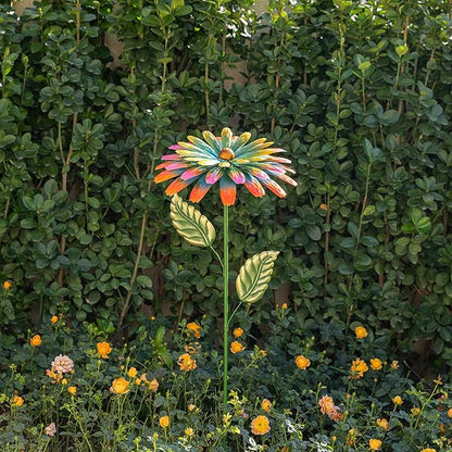 Glitzhome Metal Flower Yard Stake, 41" H Hand Painted Garden Flower with Red Green Petals, Iron Garden Yard Spring Decor for Lawn Landscape