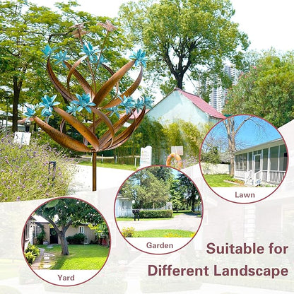 Butterfly Flower Garden Wind Spinner - Large Kinetic Outdoor Metal Wind Sculptures & Spinners Decor for Yard and Garden, Whirligigs Large Wind Spinners for Patio, Lawn, Outside (26" W x 90" H)