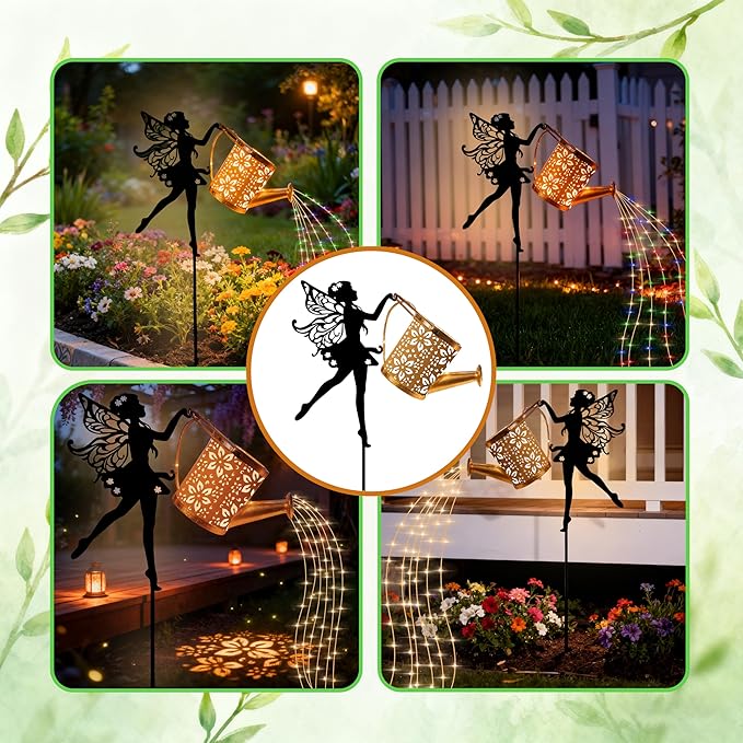 Solar Powered Fairy Water Bottle Light, Garden Decorative Iron Beautiful Fairy Flowing Water Bottle Ground Lamp, Wireless Twilight to Dawn LED Light Waterproof.