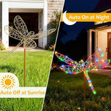 Lomotech Solar Garden Lights - 18" 240 Leds Foldable Outdoor Dragonfly Garden Decor, Waterproof Larger Outdoor Solar Lights with Iron for Garden Patio Yard Lawn Pathway Decorations (Multicolor)