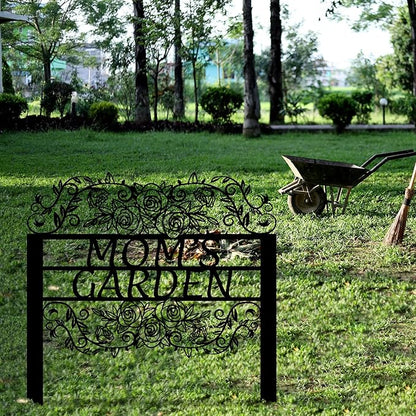 Custom Metal Garden Sign with Flowers, Personalized Garden Metal Stake with Rose, Flower Garden Name Decor, Custom sign for Outside, Customized Gardening Decoration, Yard Art, Gift for Mom, Grandmom