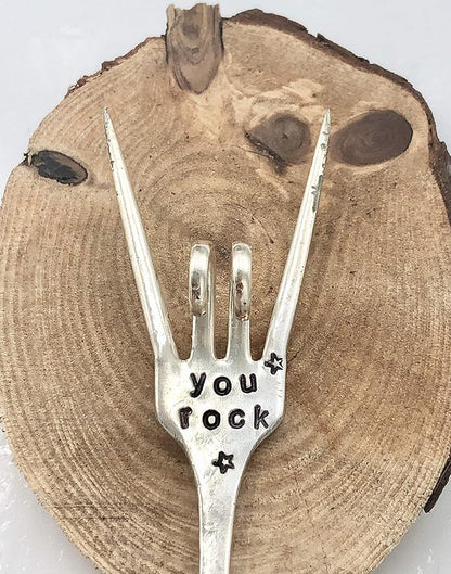 YOU ROCK Flower Pot Marker, Plant sign, recycled Fork