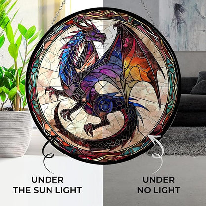 Dragon Stained Glass Window Hanging Suncatchers Stained Glass Panel Sun Catchers Wall Hanging Decor Gifts for Mom,Grandma
