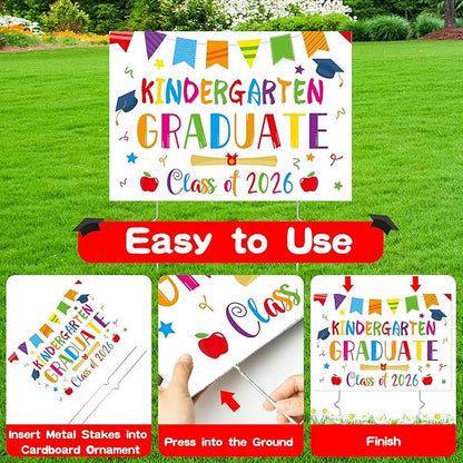 Kindergarten Grad Yard Sign - Class of 2026 Preschool Graduate Lawn Sign with Stake School Congrats Graduation Decorations Colorful Graduation Party Favors Supplies Outdoor Photo Booth Props for Kids