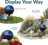 Sunnydaze 10-Inch Gazing Ball for Garden - Glass Gazing Globe with Mirrored Stainless Steel Finish - Rainbow