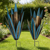 Metal Agave Plant Outdoor Statues 2-Pack Rustic DIY Hand-Painted Metal Yard Art, for Garden Lawn Patio Cactus & Agave Outdoor Decor