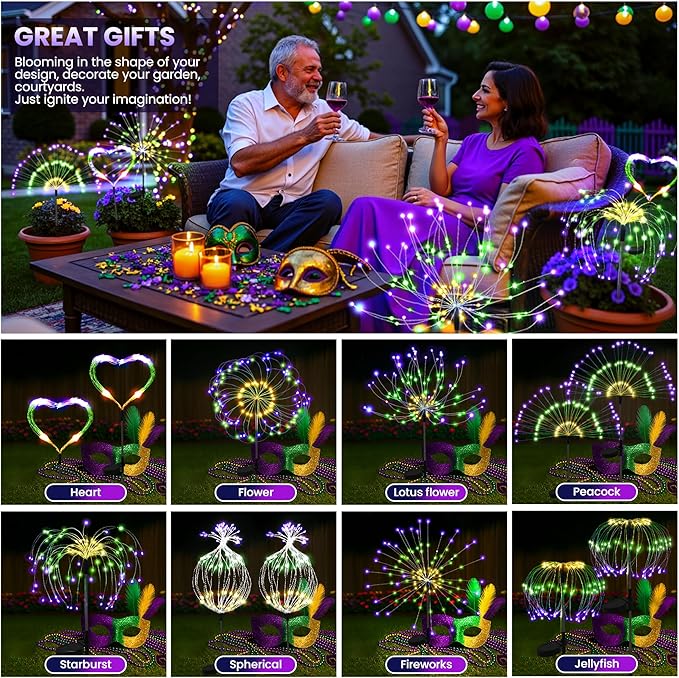 PEVOROS Garden Decor Solar Lights Outdoor,6 Pack 120LED Waterproof Colorful Solar Garden Lights Your Outdoor Decoration,Yard, Patio, Porch,Flower Pot,Pathway,Christmas (Purple, Green, Yellow)
