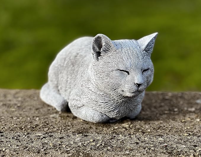 OLOMA Concrete Cat Statue - Grey Stone - Modern - Outdoor Animal Statue - Cat Memorial - Garden Decor - Kitten Figurine - Heavy & Solid - Weather Resistant