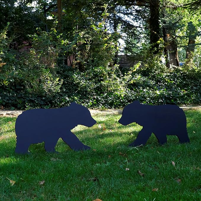 Black Bear Yard Art – All-Weather PVC Bear Family Garden Sculpture, Outdoor Wildlife Silhouette Decor for Lawn, Yard, Patio & Holiday Display (Black)