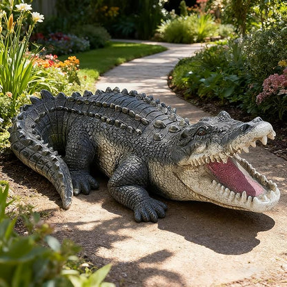 Teaeeno Garden Alligator Outdoor Decor,Crocodile Sculpture for Stuff Pond Decor,Florida Alligator Sculpture for Yard Art,Realistic Wild Animal,Reptile Figure,Florida Alligator,Perfect for Man