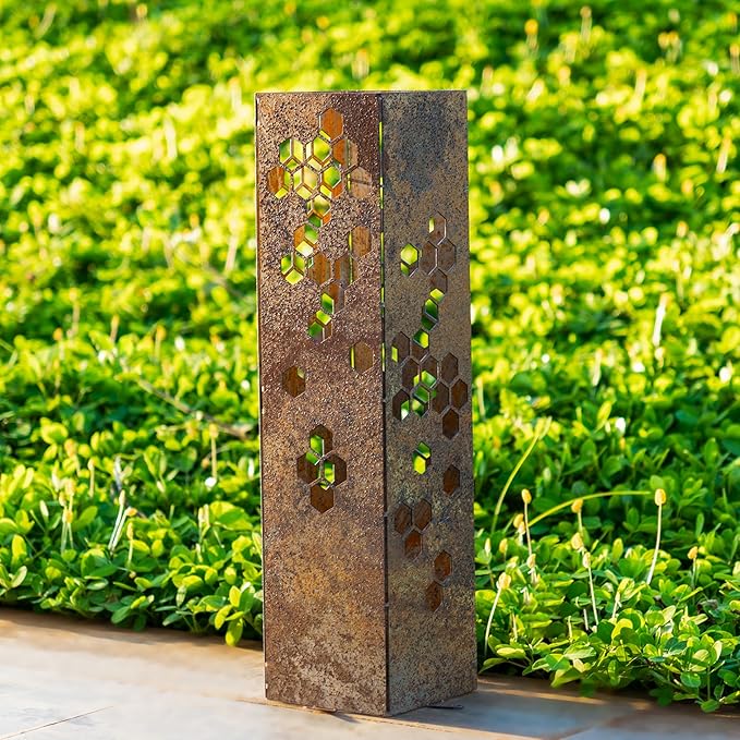 Rusty Garden Column, Modern Garden Statues, Outdoor Modern Sculpture, Natural Rustic Patio Columns, Vintage Gardens Pillar with Lid, Walkway Decor, Front Door Housewarming Gifts