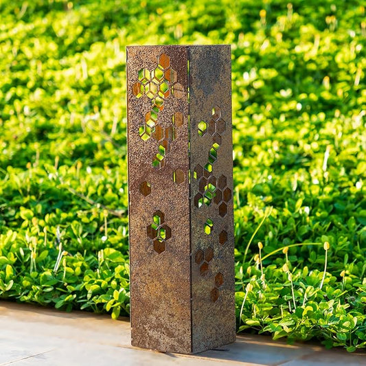 Rusty Garden Column, Modern Garden Statues, Outdoor Modern Sculpture, Natural Rustic Patio Columns, Vintage Gardens Pillar with Lid, Walkway Decor, Front Door Housewarming Gifts