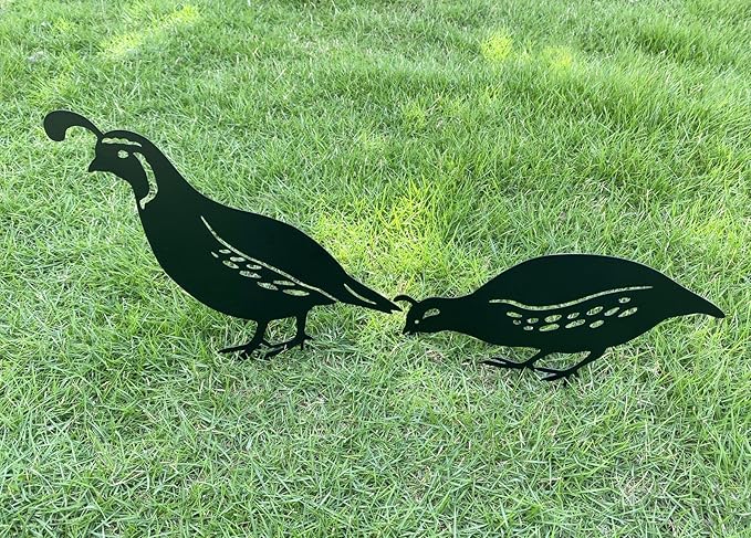 Quail Decorative Garden Stakes Metal Quail Statue Bird Yard Art Silhouette Quail Yard Art for Lawn Patios Outdoor Decoration, Set of 4