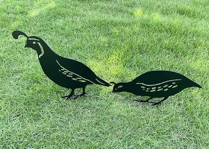 Quail Decorative Garden Stakes Metal Quail Statue Bird Yard Art Silhouette Quail Yard Art for Lawn Patios Outdoor Decoration, Set of 4