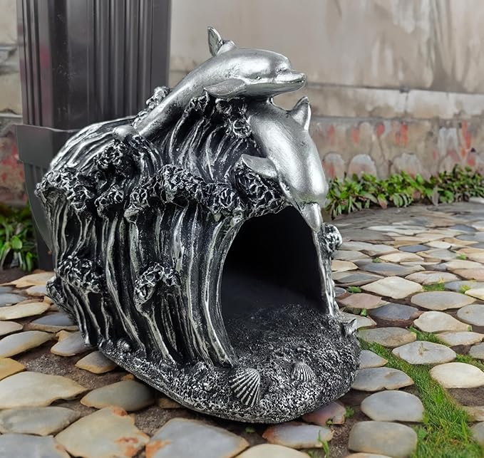 Dolphin Statue Gutter Diverter Rain,Deco Gutter Extension Downspout,Eco-Friendly Resin Sculpture Gutter Extender Diverter,Splash Block, Perfect Rain Gutter Downspout Extension for 3"x4" Downspouts