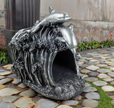 Dolphin Statue Gutter Diverter Rain,Deco Gutter Extension Downspout,Eco-Friendly Resin Sculpture Gutter Extender Diverter,Splash Block, Perfect Rain Gutter Downspout Extension for 3"x4" Downspouts