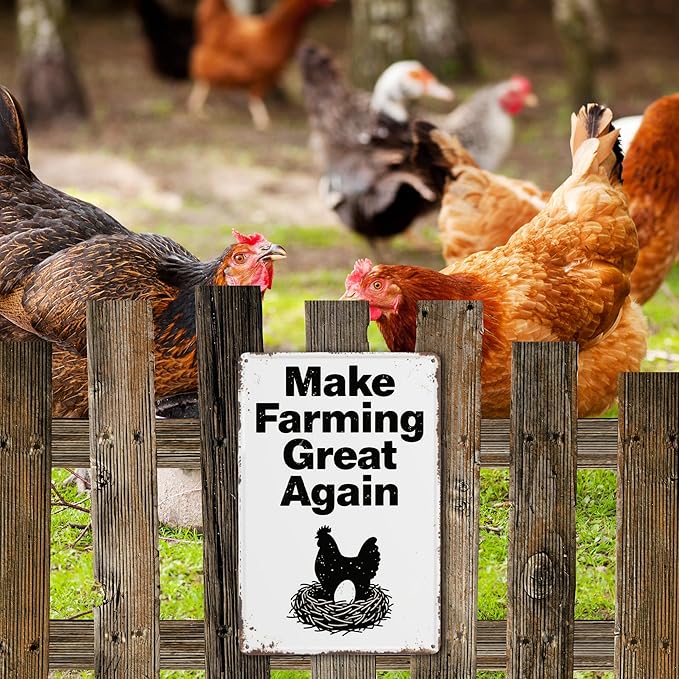 Funny Chicken Coop Signs and Accessories, Make Farming Great Again, Patriotic Farmhouse Metal Wall Art for Coop Farm Stand Chicken Farm Fresh Butt Nuggets Sign 8×12 Inch (black chicken coop)