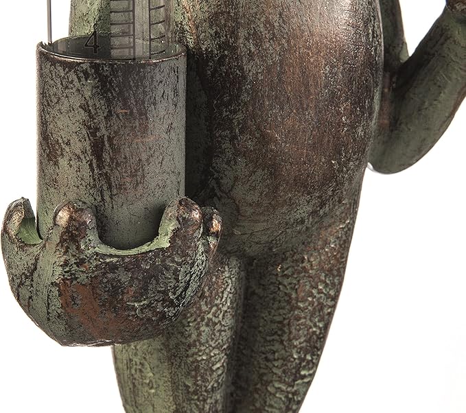 Evergreen Garden Metal Frog Statue with Umbrella Glass Rain Gauge Weather Station | Green | Garden Decor Outdoor | 18 Inches Tall | 5" Rain Capacity Easy to Read