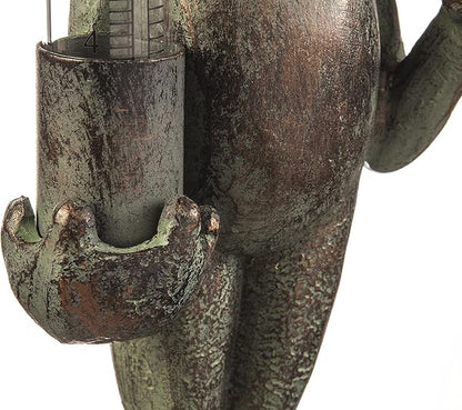 Evergreen Garden Metal Frog Statue with Umbrella Glass Rain Gauge Weather Station | Green | Garden Decor Outdoor | 18 Inches Tall | 5" Rain Capacity Easy to Read