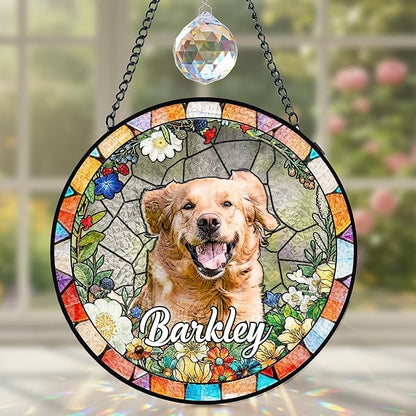 Personalized Pet Stained Glass Suncatcher, Dog Memorial Window Hanging, Sympathy Bereavement Potrait Photo Gift for Loss of Pet, Remembrance Gift for Dog Cat Lovers