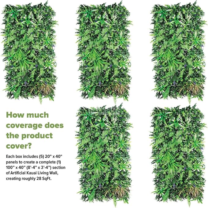 NatraHedge 20''X40'' Artificial Kauai Living Wall Grass Wall Decor, 5Pcs (28SqFt) Hedge Leaf Grass Panels for Indoor, Outdoor, Garden and Balcony Privacy Fence Screen