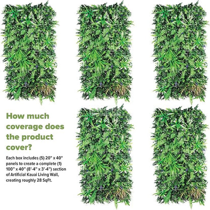 NatraHedge 20''X40'' Artificial Kauai Living Wall Grass Wall Decor, 5Pcs (28SqFt) Hedge Leaf Grass Panels for Indoor, Outdoor, Garden and Balcony Privacy Fence Screen