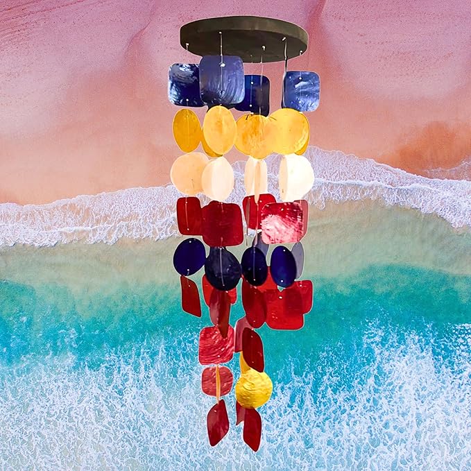 Bellaa 24872 Wind Chimes Outdoor, Garden Decorations, Musical, Indoor/Outside Windchimes, Beach, Gifts for Mom, Sea Glass Shells