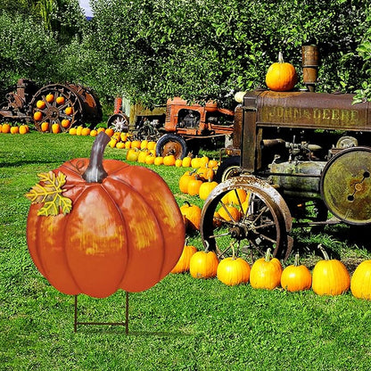 K KILIPES 18.9" H Metal Pumpkin Garden Stake Decorative Fall Pumpkin Yard Sign for Home Outside Garden Lawn Porch Autumn Thanksgiving Decorations (2)