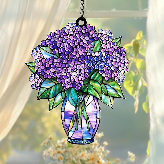 Lilac Bouquet Acrylic Suncatcher Purple Sun Catchers Indoor Windown Suncatchers for Windows Hanging Christmas Suncatchers Window Decor Outdoor