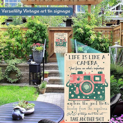 Life Is Like A Camera Cute Retro Art Tin Sign for Home Living Bedroom Room Kitchen 8x12 inch