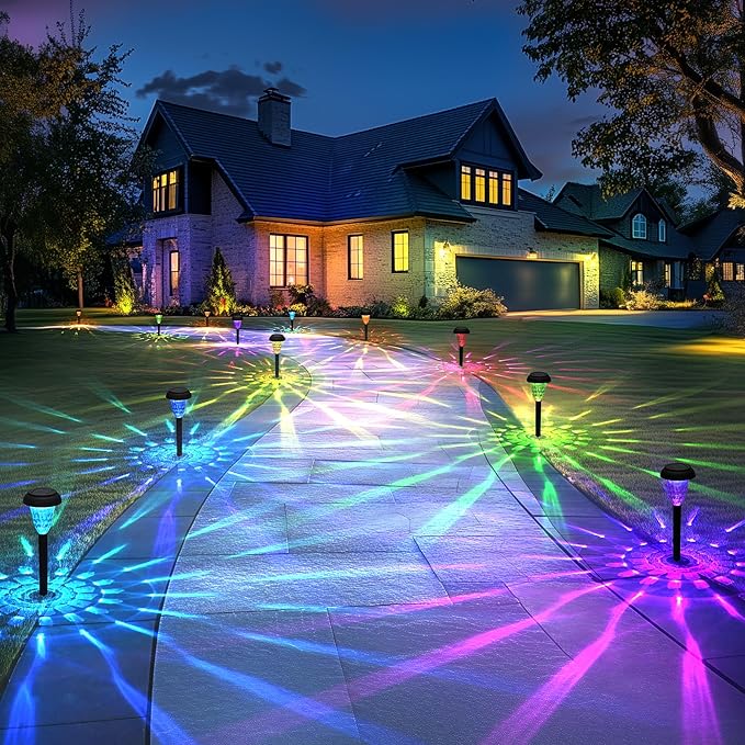 TISEJOY Solar Pathway Lights Outdoor Waterproof 8 Pack Color Changing Garden Light for Yard Patio Driveway Walkway Lawn Landscape Lighting for Outdoor Decor
