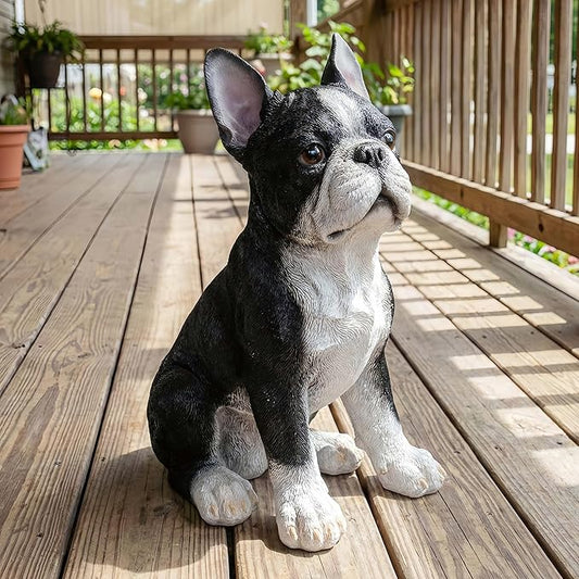 Adorable Standing Bulldog Puppy Garden Statue, Realistic Animal Pet Statue, | Cute Decorative Resin Figurine for Backyard, Porch, Lawn, Patio | Ideal Gift for Dog Enthusiasts