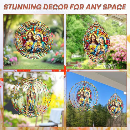 FLAGWIX Sacred Heart Wind Spinners Outdoor - 3D Stainless Steel Metal Wind Spinners 12in - Christian Gifts for Women Faith, Garden Spinner for Yard Decorations Outdoor, Religious Gifts for Mom Grandma