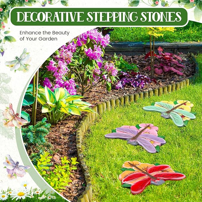 Yalikop 3 Pcs Dragonfly Stepping Stones Resin 7-10inch Decorative Stepping Stone Dragonfly Outdoor Garden Decorations for Garden Patio Walkway Sculpture Yard Art
