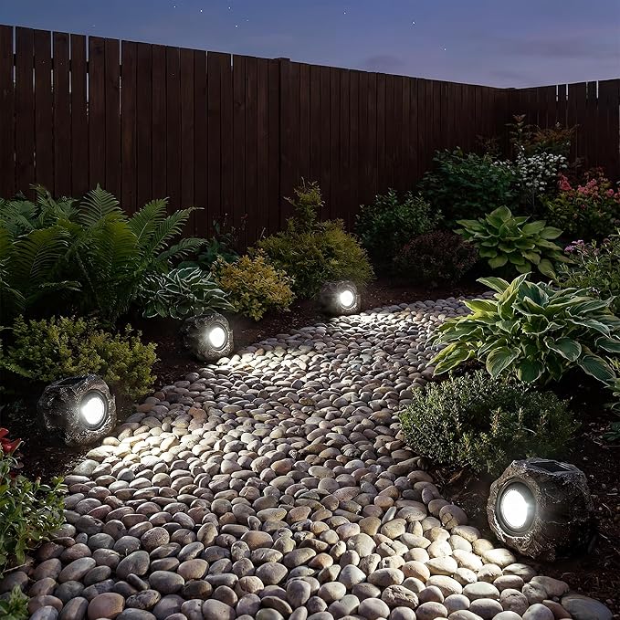Candieslife Solar Rock Lights Outdoor Garden Waterproof - Super Bright LED Solar Spotlights, Solar Powered Landscape Path Decorative Garden Stone Lights for Pathway, Walkway, Yard, Patio (4 Pack)