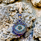 Mosaic Water Drop Evil Eye | The Thickest & Most Durable Glass Hanging Decor and Suncatcher | Positivity - Art - Charm | Indoor & Outdoor | Ojo Turco | Boho Protection Ornament | Turkish Nazar Amulet