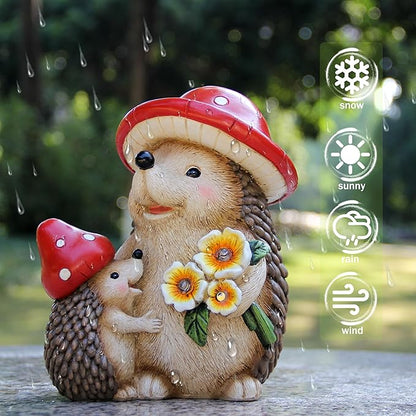 Smadeer Solar Hedgehog Garden Statue Lights for Outdoor Decor, Resin Hedge hog Figurine Lighting Decorations, Patio Yard Lawn Ornaments Birthday Gifts for Women Mom Grandma