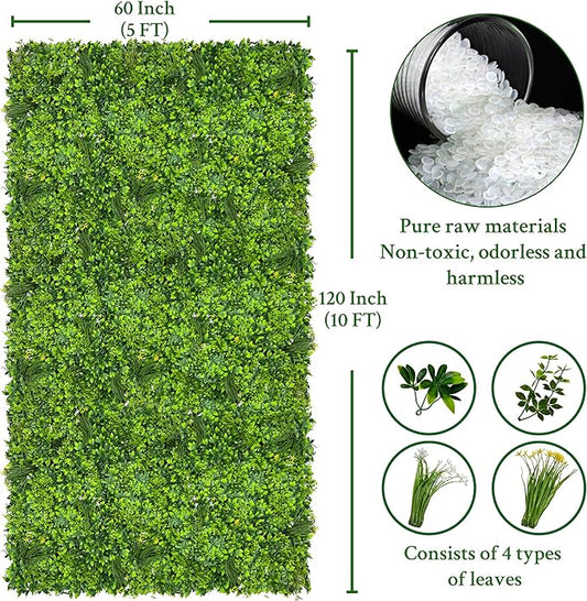 ODTORY Artificial Plant Wall Roll: 60 X 120 in (50 sqft) UV-Anti Ivy Privacy Fence Screen Faux Greenery Panels Backdrop Boxwood Ivy Vine Leaf Hedge for Indoor Outdoor Green Decor