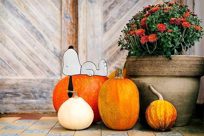 PRODUCTWORKS Peanuts Pumkin Press-in Icon Metal Stake Halloween Harvest Decor Porch Decorating Indoor Outdoor (Snoopy Horizontal)