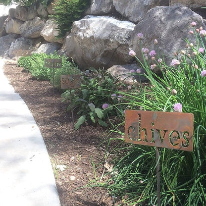 Classic Metal Garden Markers 19 Inches Tall (Custom Text, Naturally Rusted)