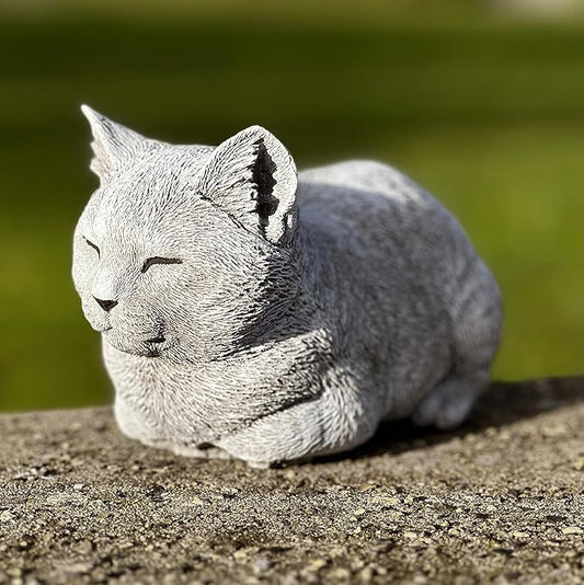 OLOMA Concrete Cat Statue - Grey Stone - Modern - Outdoor Animal Statue - Cat Memorial - Garden Decor - Kitten Figurine - Heavy & Solid - Weather Resistant