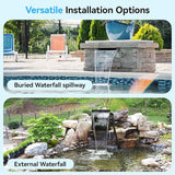 POPOSOAP Pond Waterfall Spillway with 660GPH Pump Kit, 304 Stainless Steel Waterfall with Filtration &9.8FT Corrugated Tubing Outdoor Fountain Kit for Garden, Koi Pond, Backyard,13.4" H x 12"W-P43H