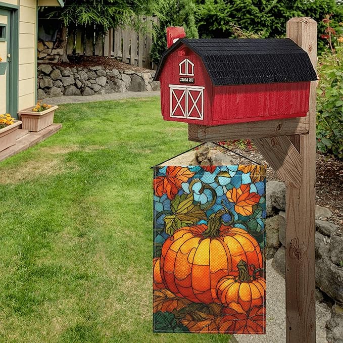Fall Pumkin Garden Flag Seasonal Double Sided 12 x 18 Inch Small Yard Flag for Indoor Outdoor Decor Holiday All Seasons