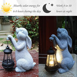 Rabbit Solar Garden Statues,Resin Rabbit Figurine Decorations with Solar Lights Lantern, Outdoor Figurines Lawn Garden Statue Decor Art for Lawn,Yard, Balcony Ornament.