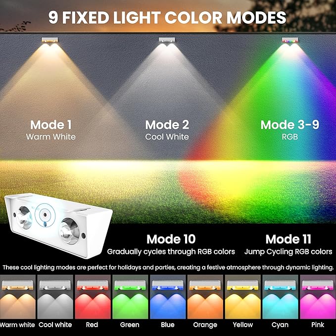 SOLPEX Solar Fence Lights Outdoor, 9 Fixed Colors ＆ Color Changing Fence Solar Lights Outdoor Waterproof IP65, LED Deck Lighting for Backyard Wall Step Patio Railing Pool Porch (16 Pack)