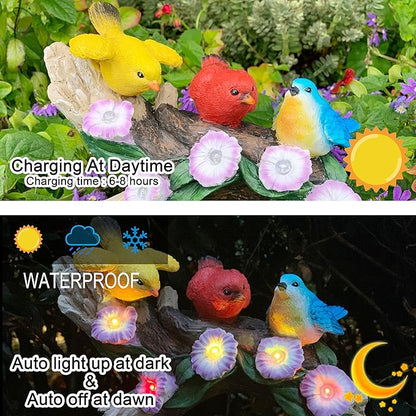 Malister Bird Figurines with Color Changing Solar Light Garden Decor, Outdoor Decor Garden Statues, Gnome Decor Porch Outdoor Statues Patio Decorations Lawn Yard Art, Statue Gifts